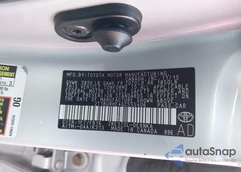 2016 Toyota Corolla Le из США, поврежденный, VIN 2T1BURHE4GC555406